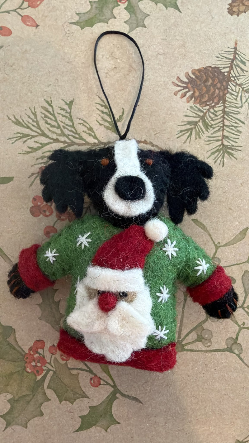 Collie in sweater handmade felt Christmas decoration