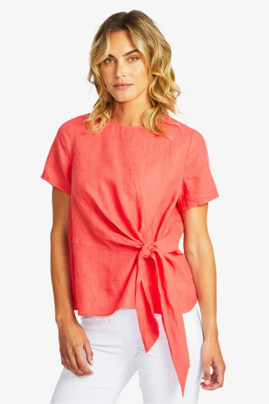 Jasmine Linen Knot Top - Coral