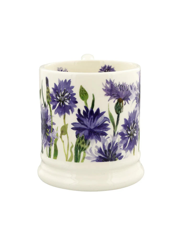 Handmade English earthenware mug with cornflowers
