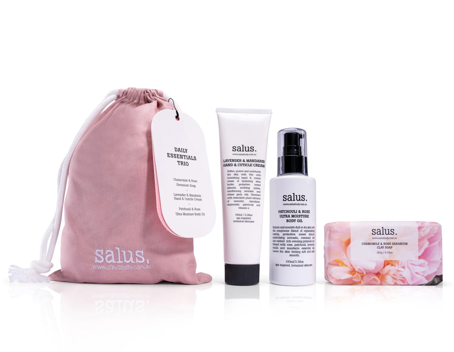 Daily Essentials Trio Australian-made hand cream, soap and body oil gift set