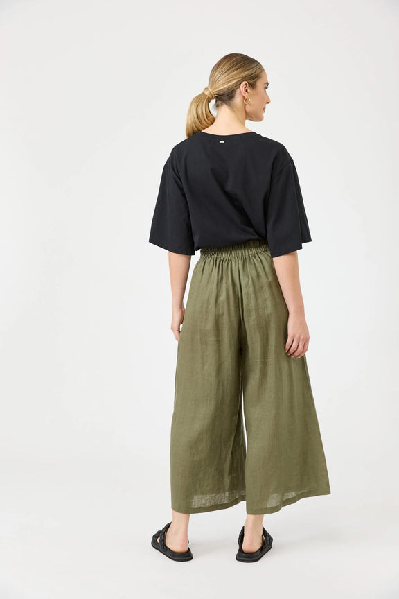 Eb & Ive khaki 100% linen pants with elasticated back waist and side pockets
