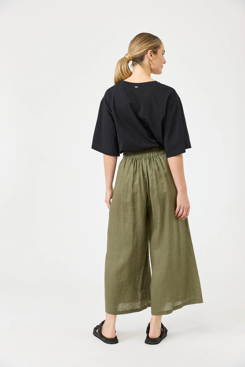 Eb & Ive khaki 100% linen pants with elasticated back waist and side pockets