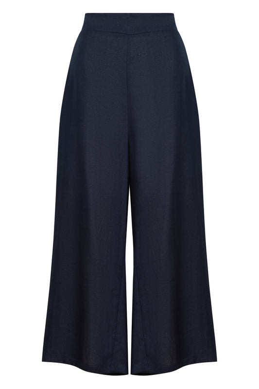 Eb & Ive Studio Crop Pant Navy showing the high-rise waist and wide-leg fit