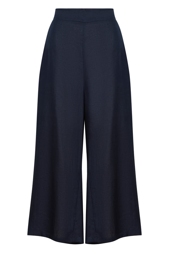 Eb & Ive Studio Crop Pant Navy showing the high-rise waist and wide-leg fit