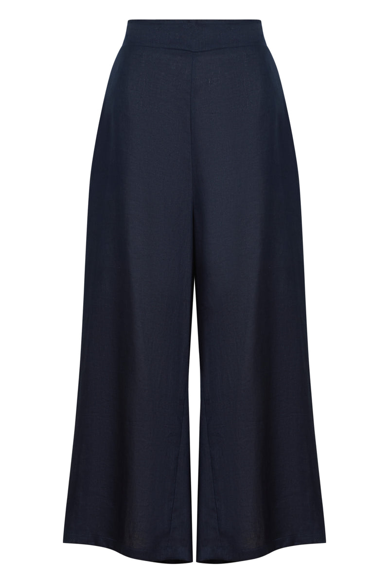 Eb & Ive Studio Crop Pant Navy showing the high-rise waist and wide-leg fit