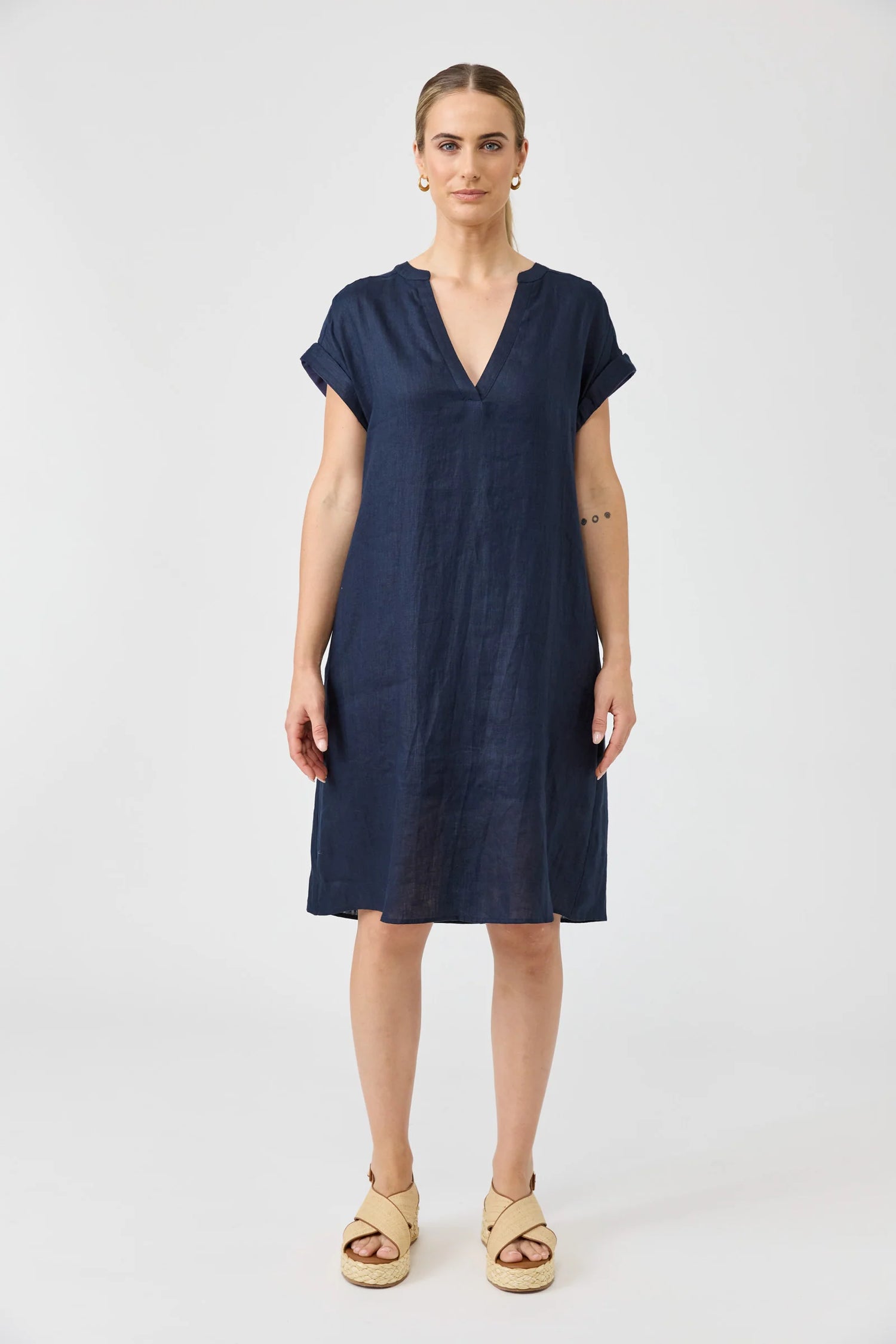 Eb & Ive Studio Dress in Navy, women’s 100% linen dress