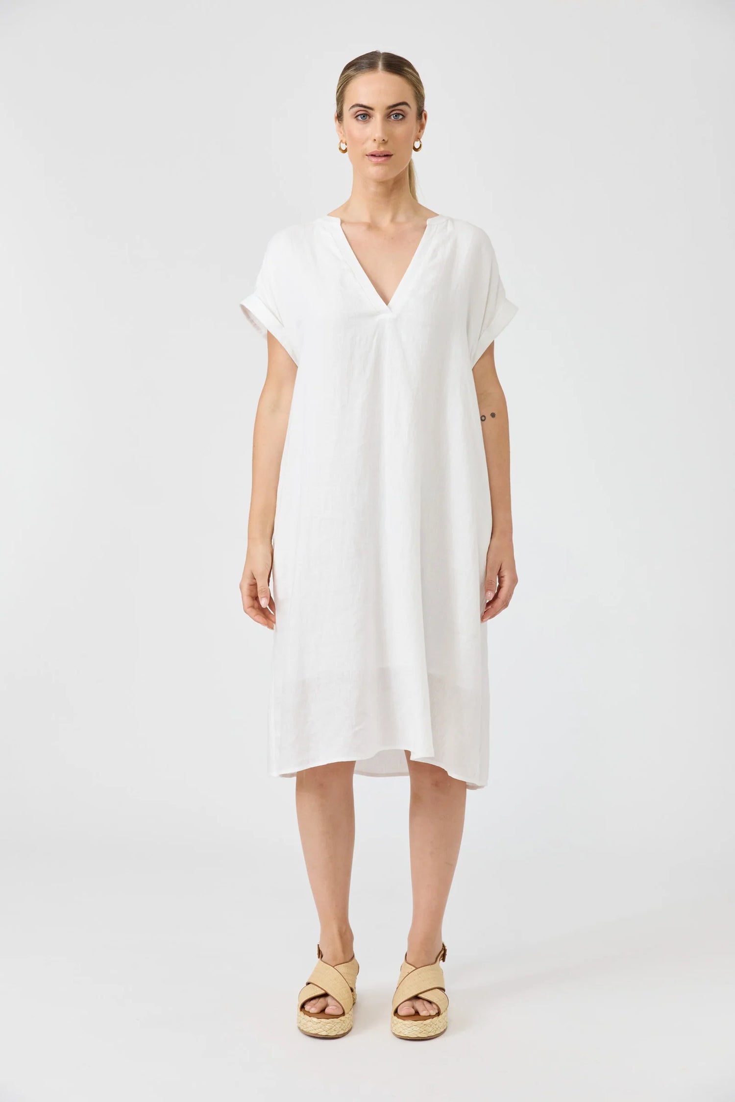 Eb & Ive Studio Dress in Salt, women’s white 100% linen dress