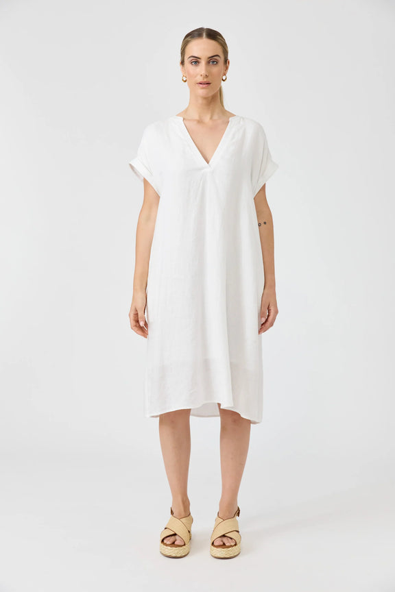 Eb & Ive Studio Dress in Salt, women’s white 100% linen dress