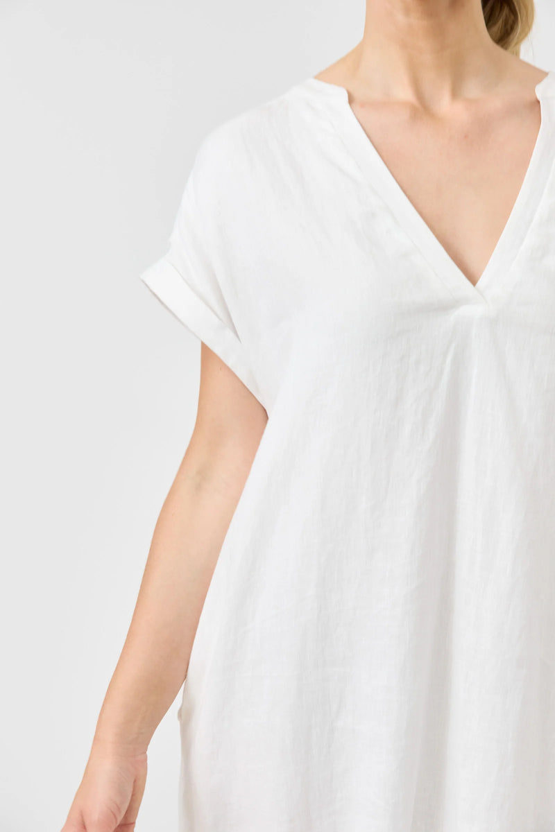 Women’s white linen Studio Dress by Eb & Ive with V-neckline