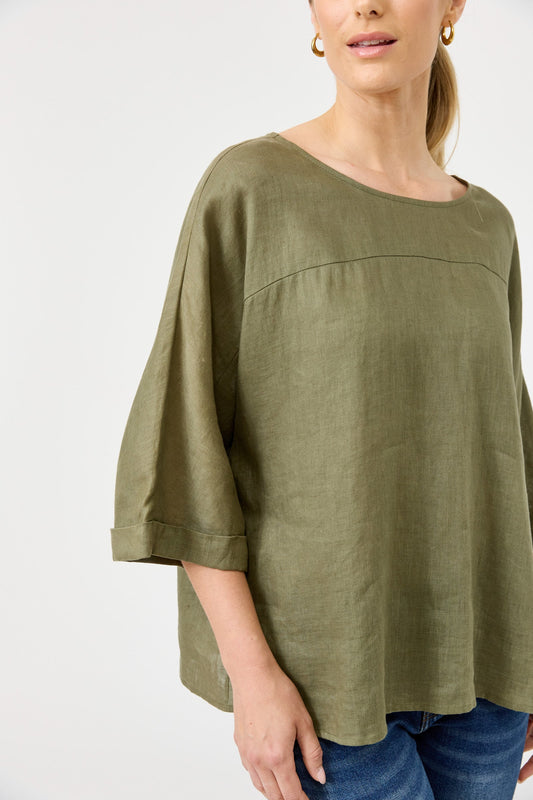 Eb & Ive Studio Relaxed Top Khaki with relaxed boxy silhouette