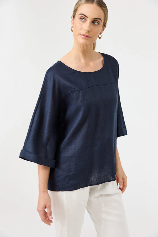 Eb & Ive Studio Relaxed Top Navy with relaxed boxy silhouette