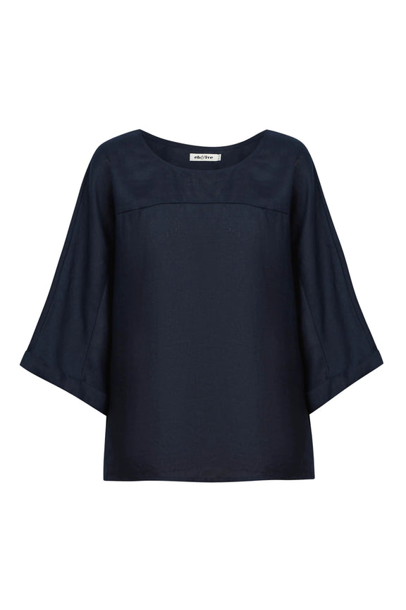 Eb & Ive women’s navy 100% linen top with hip-length hem