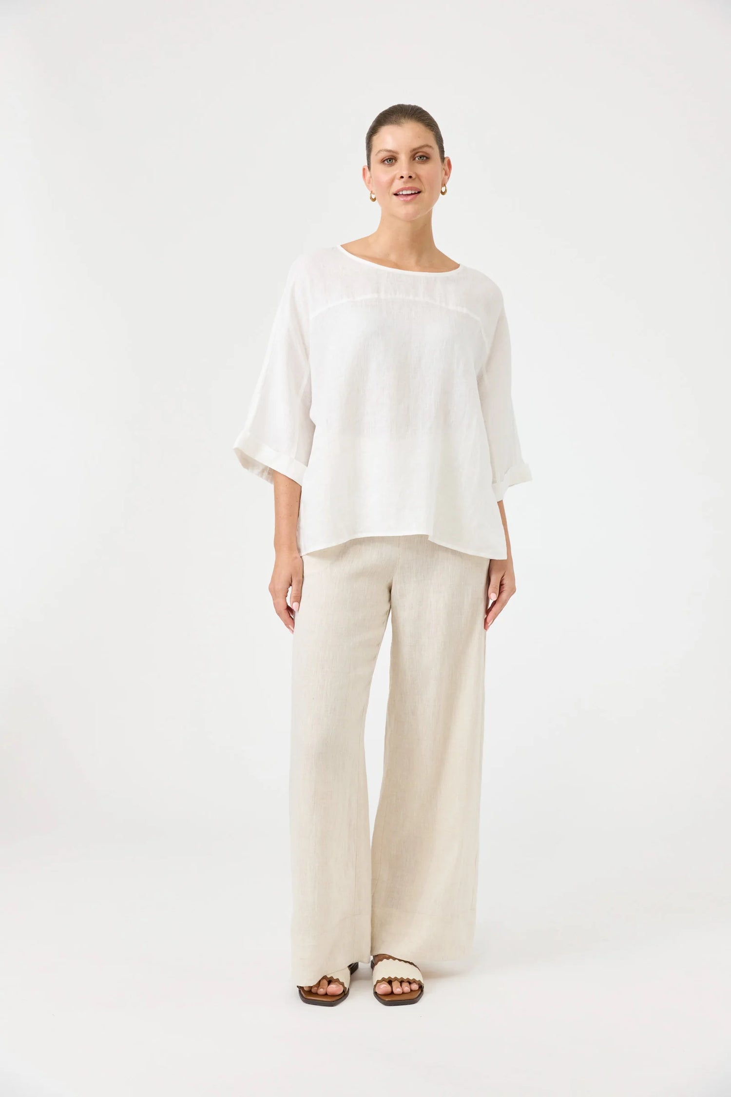 Eb & Ive Studio Relaxed Top in Salt, women’s white 100% linen top