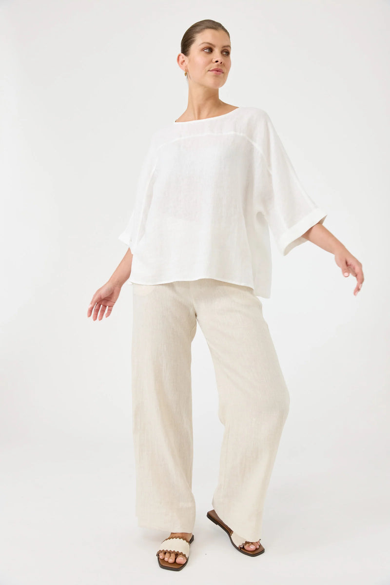 Eb & Ive Salt linen top with crew neckline and relaxed fit