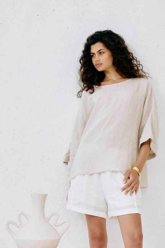 Eb & Ive Studio Relaxed Top in Tusk with relaxed boxy silhouette