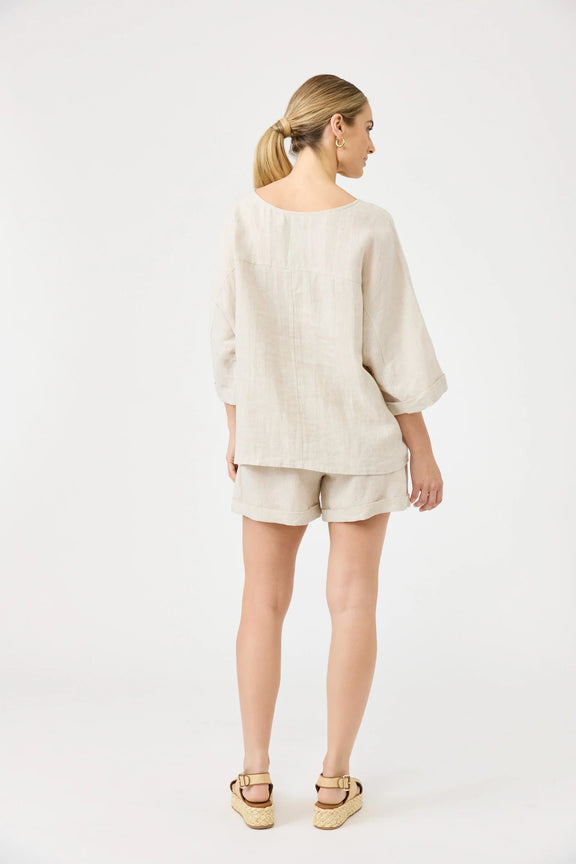 Eb & Ive Studio Relaxed Top in Tusk, one-size linen top fitting AUS 10–16