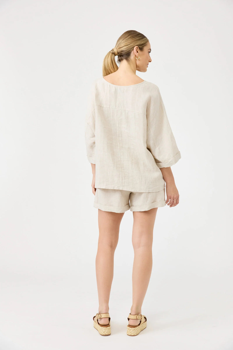 Eb & Ive Studio Relaxed Top in Tusk, one-size linen top fitting AUS 10–16
