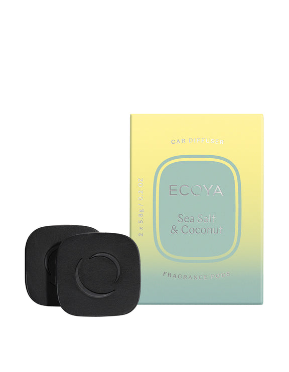 Ecoya Sea Salt and Coconut car diffuser fragrance pod refill pack with two replacement pods.