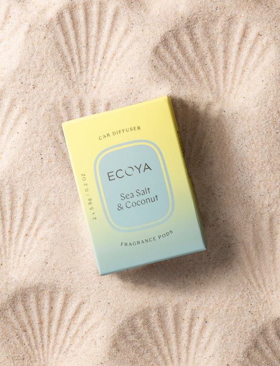 Replacement fragrance pods for the Ecoya Car Diffuser in the Sea Salt and Coconut scent.