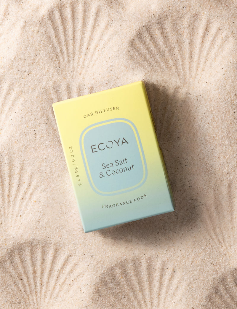 Replacement fragrance pods for the Ecoya Car Diffuser in the Sea Salt and Coconut scent.