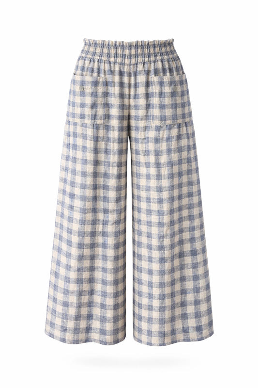 Women’s navy gingham wide-leg pants