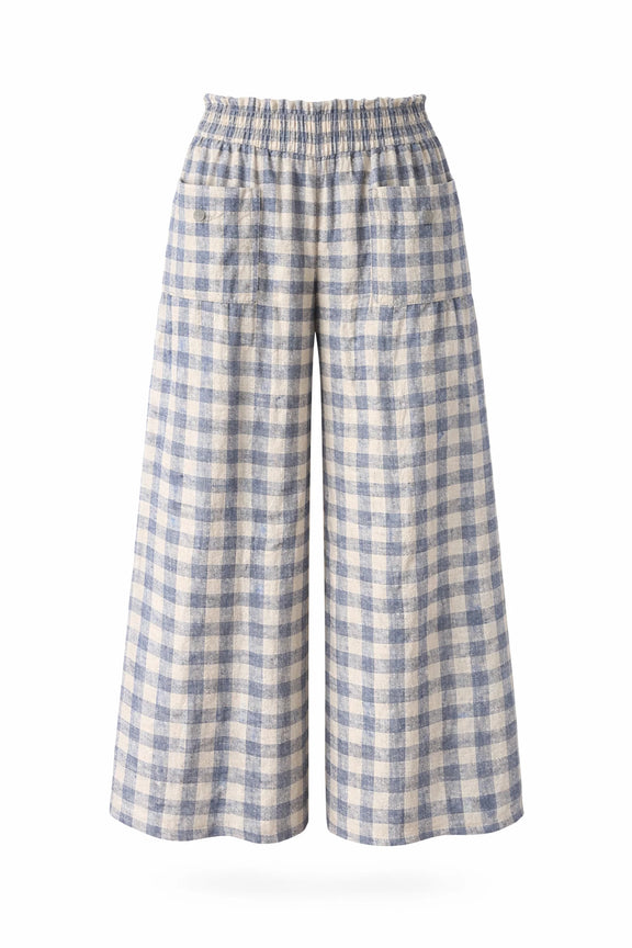 Women’s navy gingham wide-leg pants