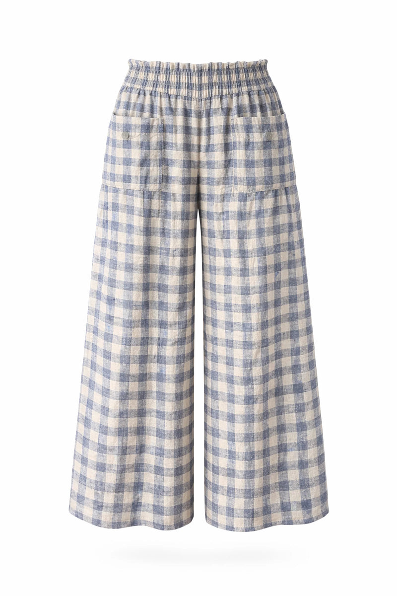 Women’s navy gingham wide-leg pants