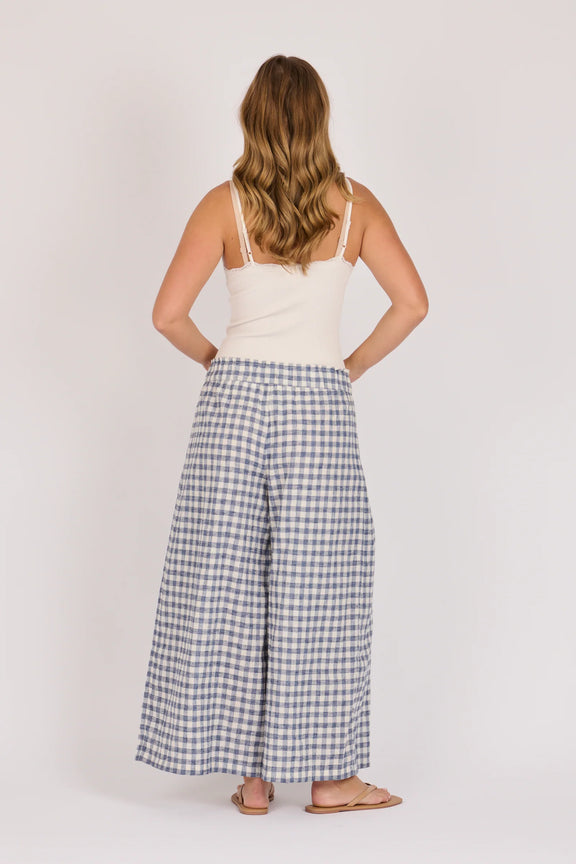 Full-length gingham pants with relaxed wide leg