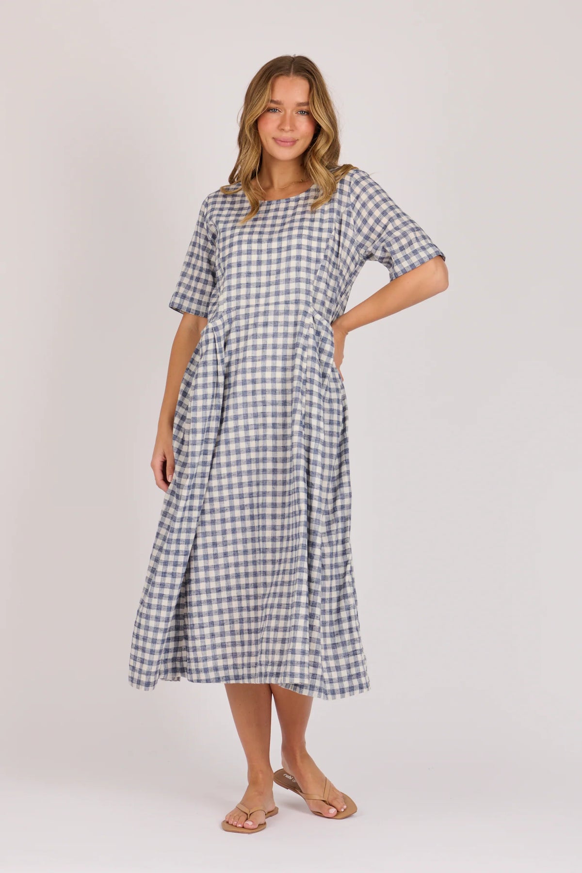 Ellis & Dewey Pleat Pocket Dress in navy check