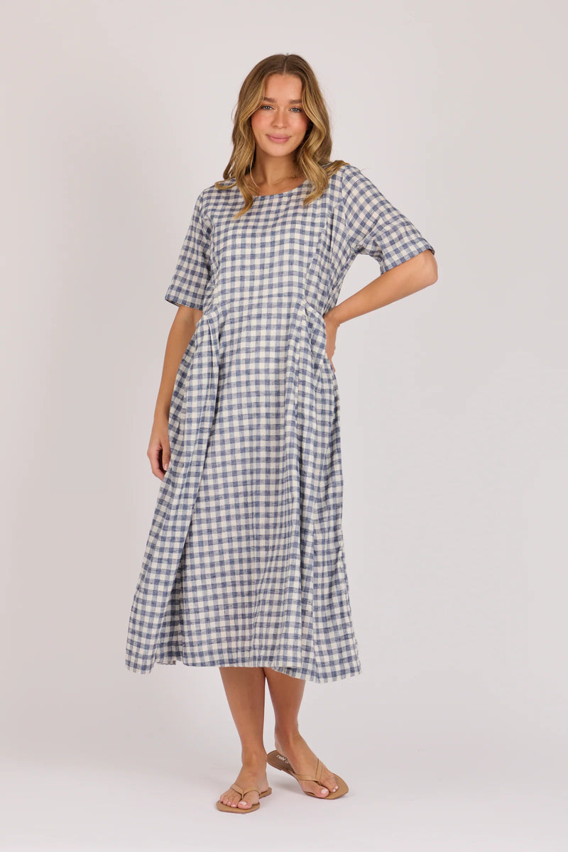 Ellis & Dewey Pleat Pocket Dress in navy check