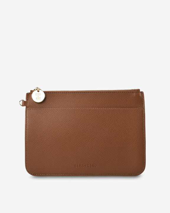 Elms+King Flat Pouch in Tan Saffiano