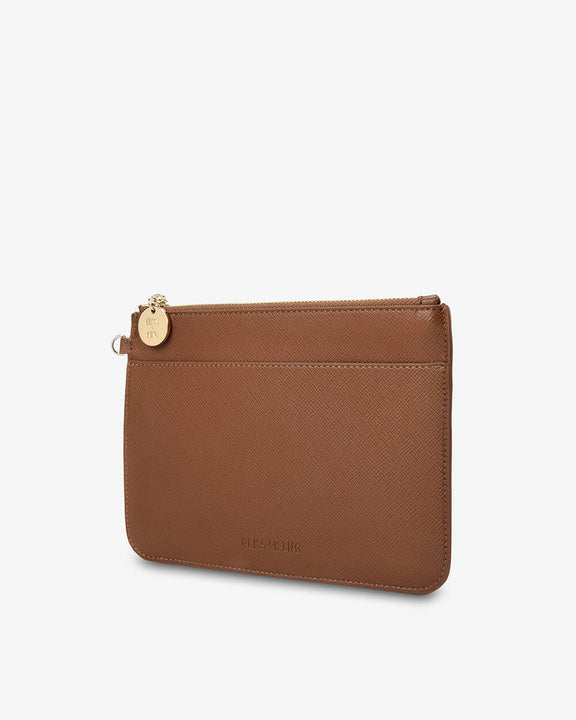 Flat organiser pouch with front slip pocket and gold hardware