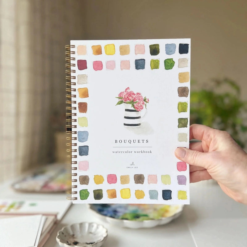 Beginner watercolour painting book featuring flower bouquets