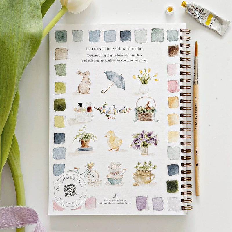 Spring Watercolour Workbook with twelve seasonal painting illustrations