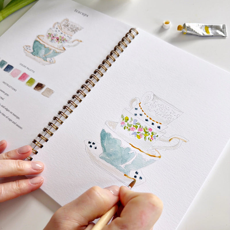 Beginner watercolour workbook with flowers and Easter illustrations