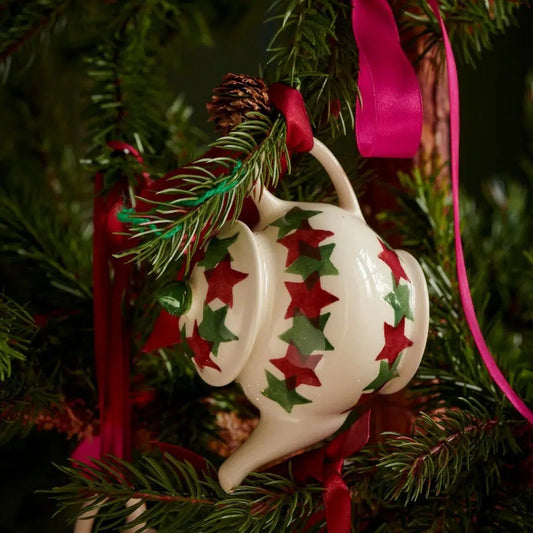 Miniature Christmas Stars teapot ornament in English earthenware