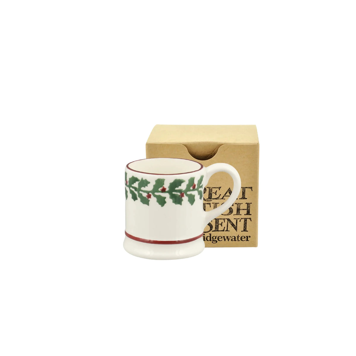 Miniature holly mug Christmas ornament in English earthenware