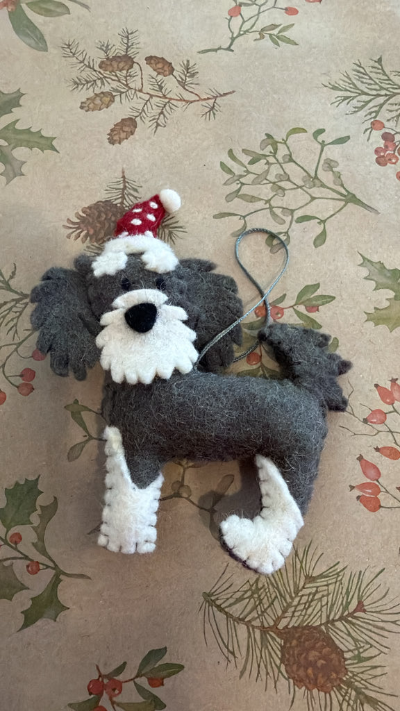 Wool felt English Sheepdog Christmas tree ornament