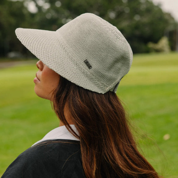 Light Grey ponytail-friendly cap for golf and travel