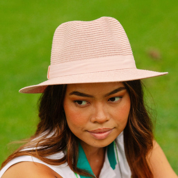 Old Rose Pink Flexibraid fedora with soft contrast band