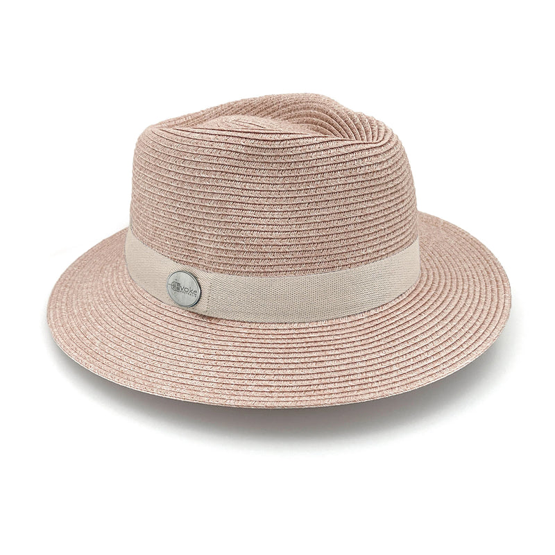 UPF50+ pink travel fedora with 6.5cm brim