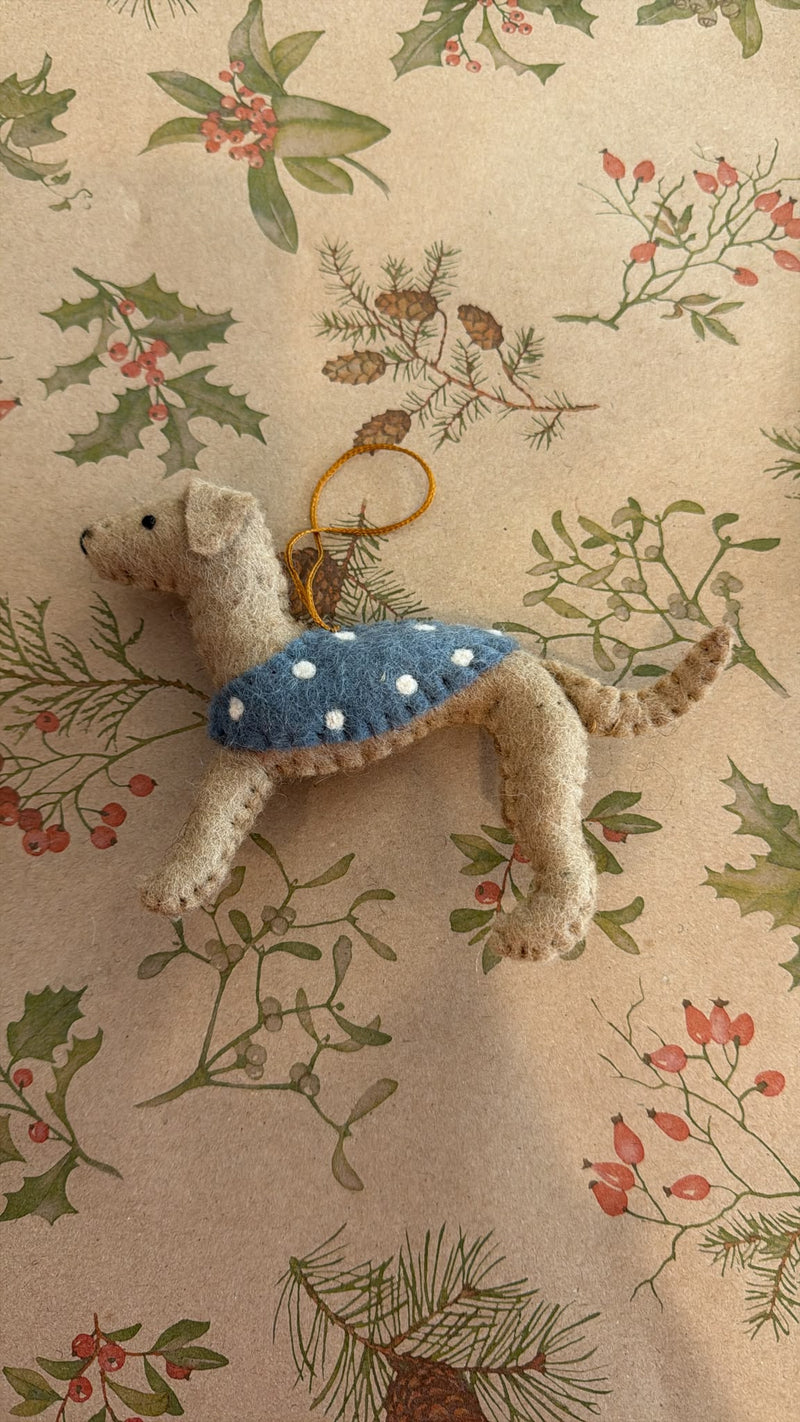 Handmade wool felt Greyhound Christmas tree ornament