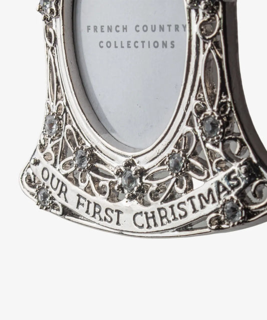 Our First Christmas silver hanging photo frame ornament 
