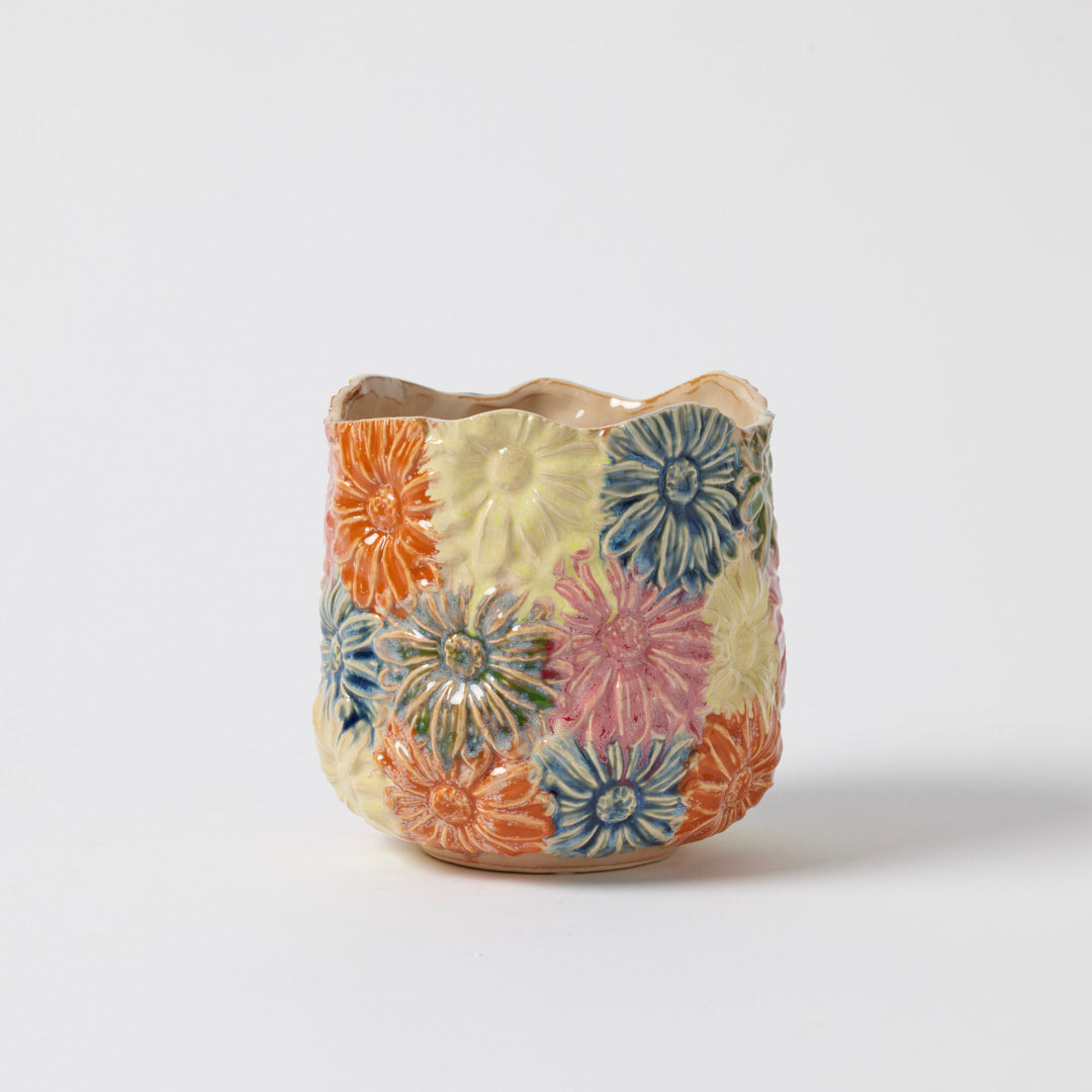 Florelle Planter Pot in Multi with raised floral detailing