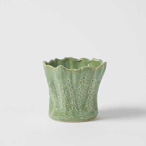 Florina Planter Pot in Green with softly textured stoneware finish
