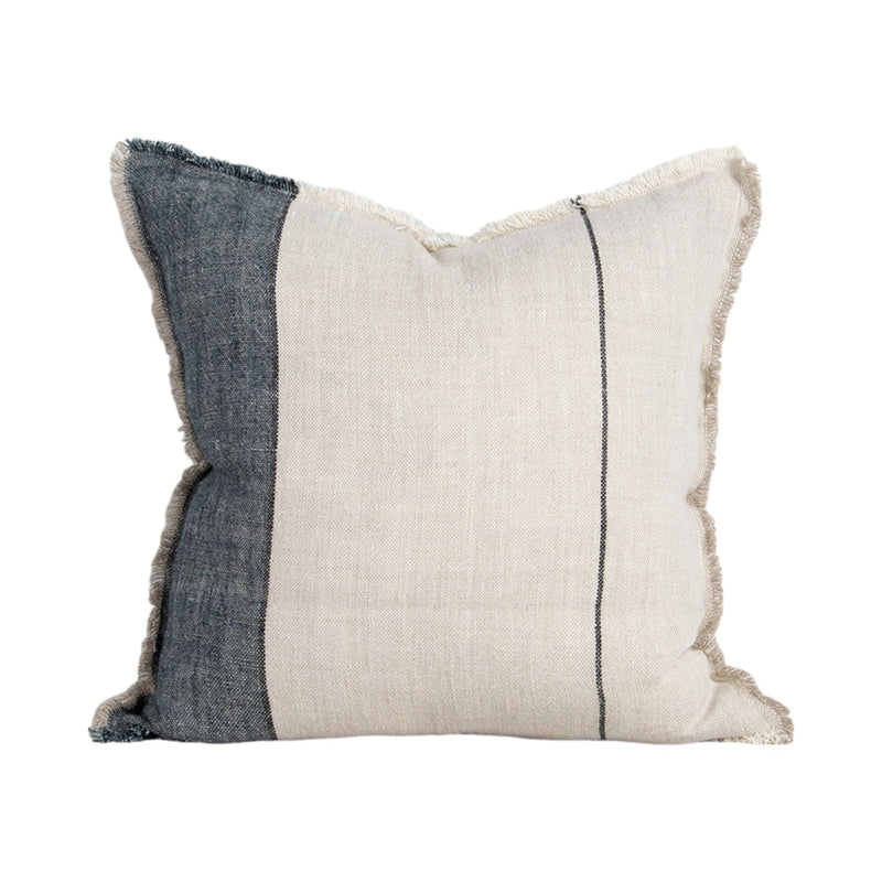 Frankton linen cushion cloudburst with raw fringe
