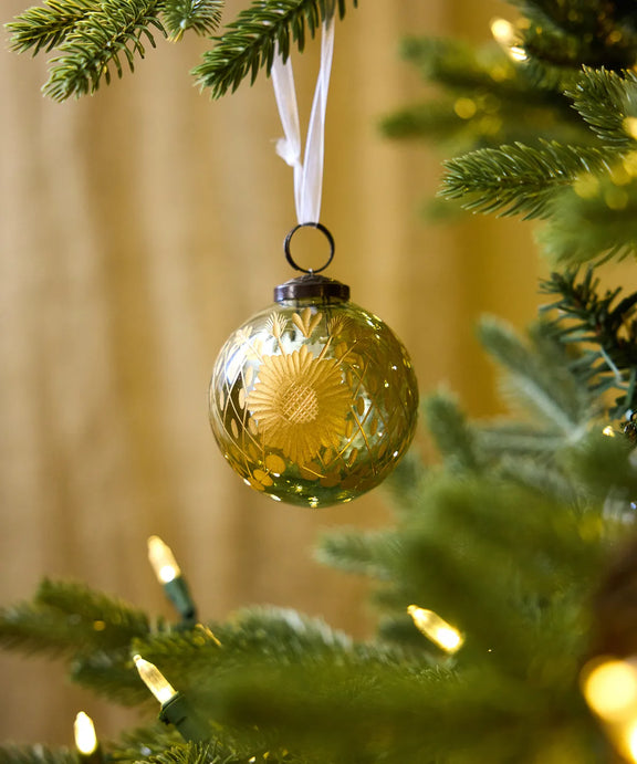 Handblown gold glass Christmas bauble with cut glass detail