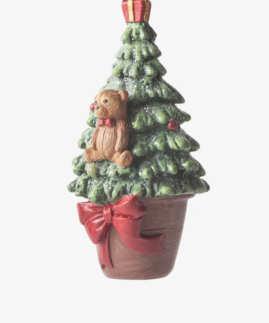 Vintage style resin Christmas tree ornament with bear detail