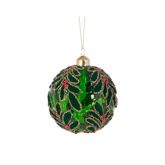 Green velvet foliage glass ornament for Christmas tree
