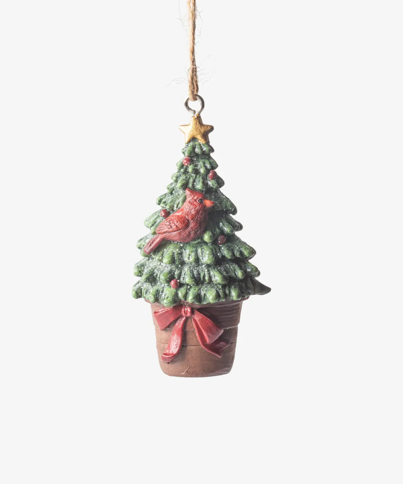 Hanging Potted Tree with Bird Christmas ornament 